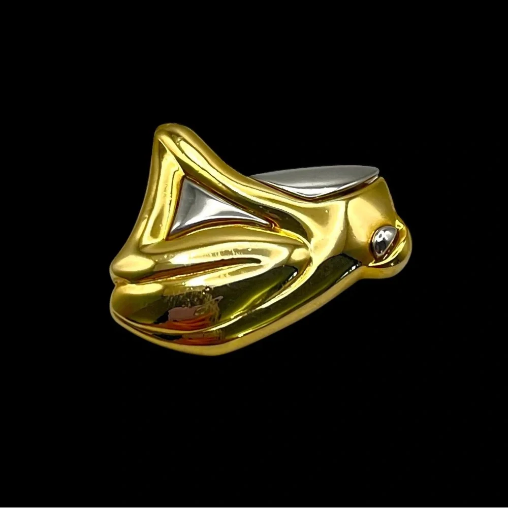 Cute Polished Silver and Gold Tone Frog Figural Brooch Contemporary Design